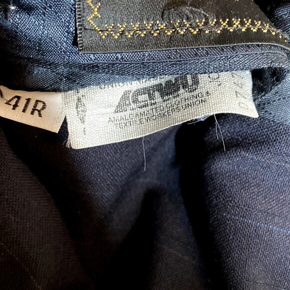 Vintage Hart Schaffner Marx Pinstripe Suit Wool Jacket Pant Pleated Navy 41R - Picture 7 of 9